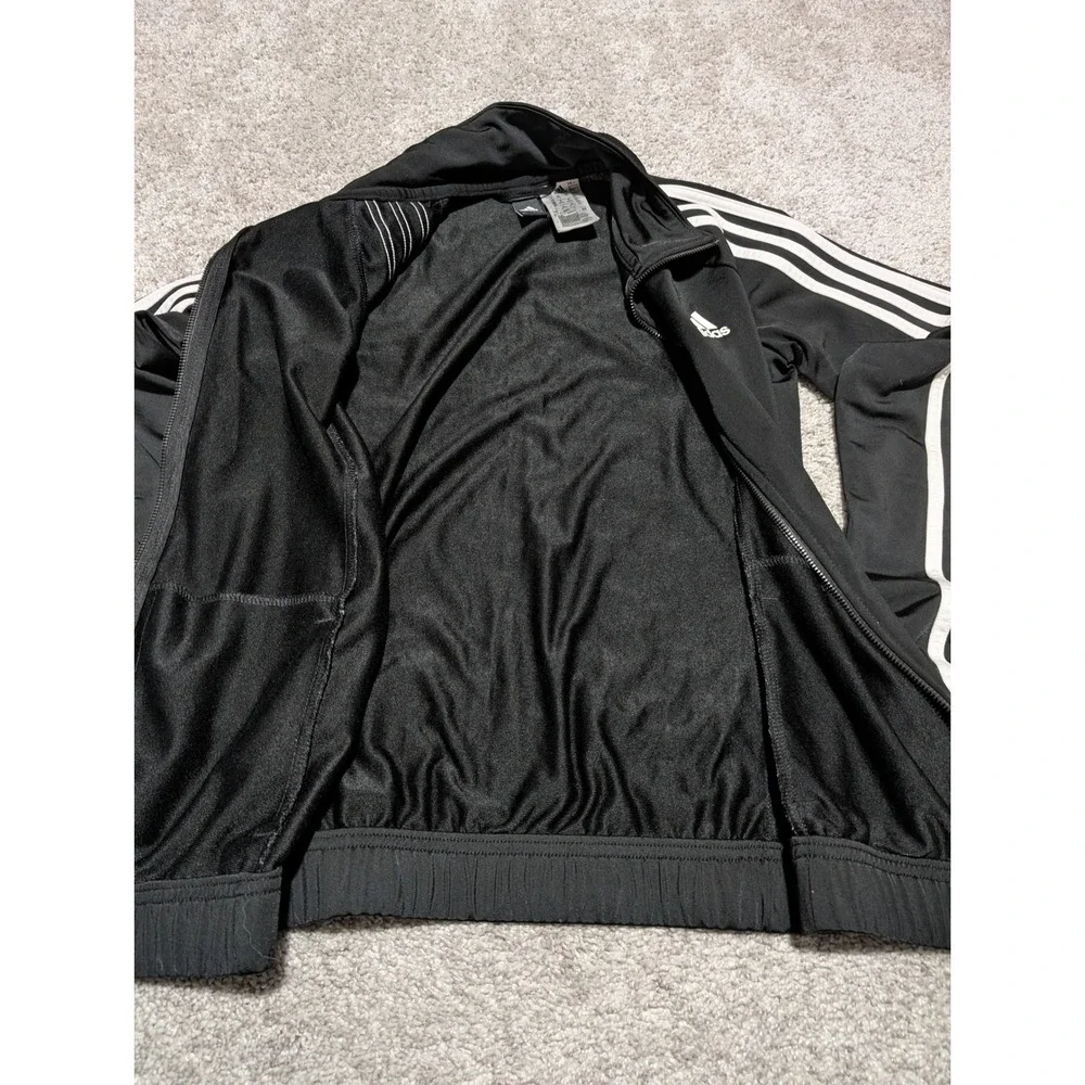 Adidas Track Jacket Women XS Black White 3-Stripe Full Zip Mock‎ Neck Activewear
